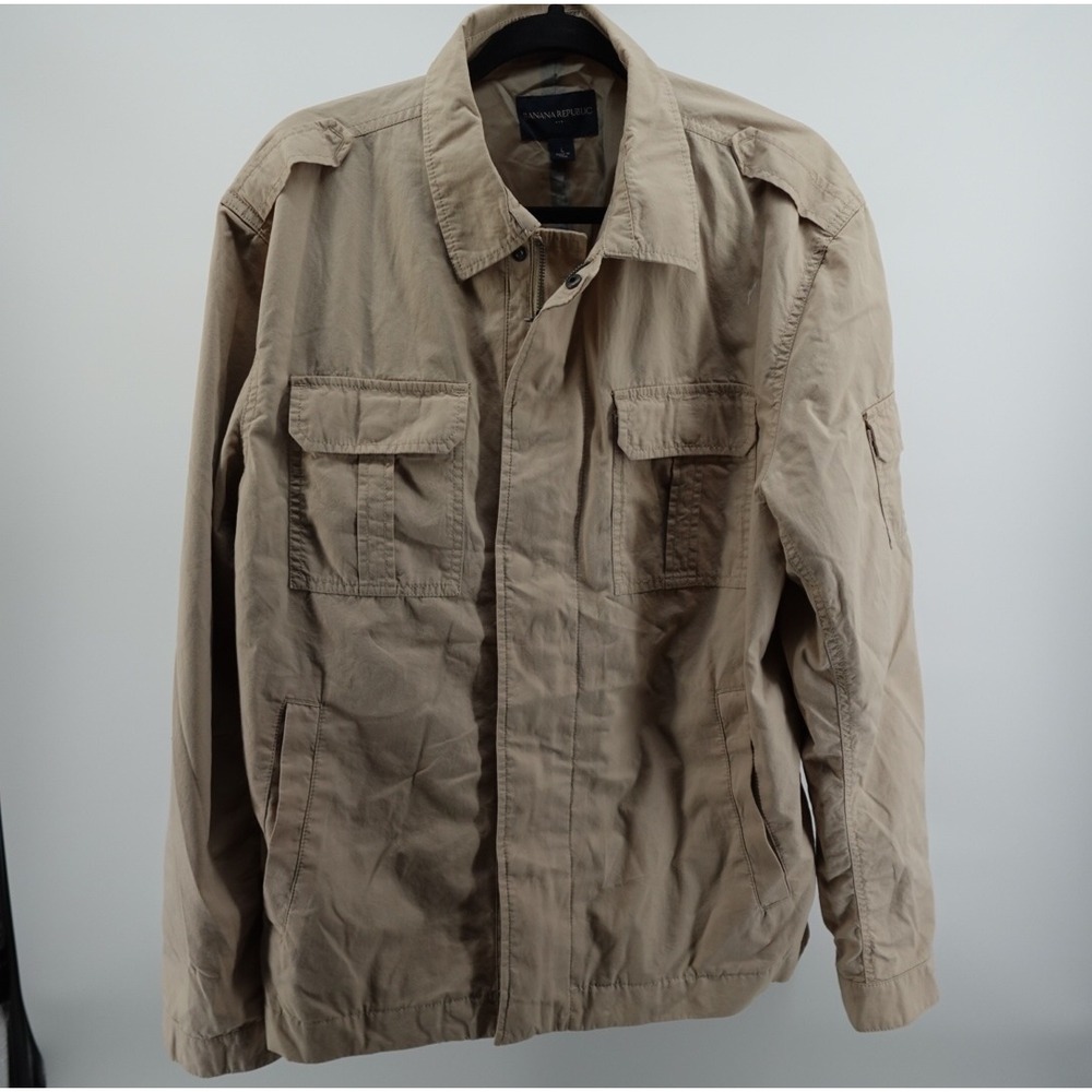 Banana Republic Mens Khaki Cotton Field Jacket Military Utility Coat Tan Large